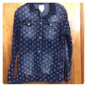 LulaRoe denim Jaxon polka dot jacket